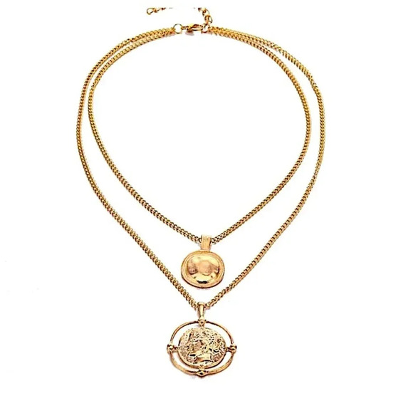 Gold Coin Pendant Necklace, Multilayer, Charm, Boho, Medallion - Picture 6 of 12